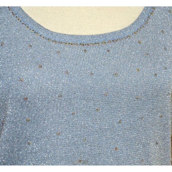 Emma James M Blue & Metallic Silver Sequin 2 Piece Silk Blend Jacket & Tank Top - Picture 10 of 12